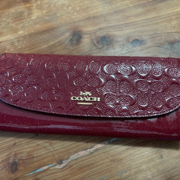 Coach Red Leather Wallet with Embossed Pattern - Picture 2 of 7